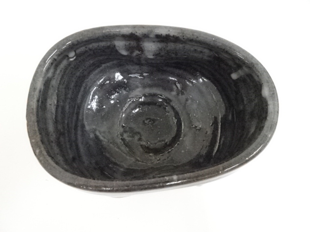 茶道具 黒織部茶碗 冬枯写 水野裕山造 茶碗 共箱あり 美濃